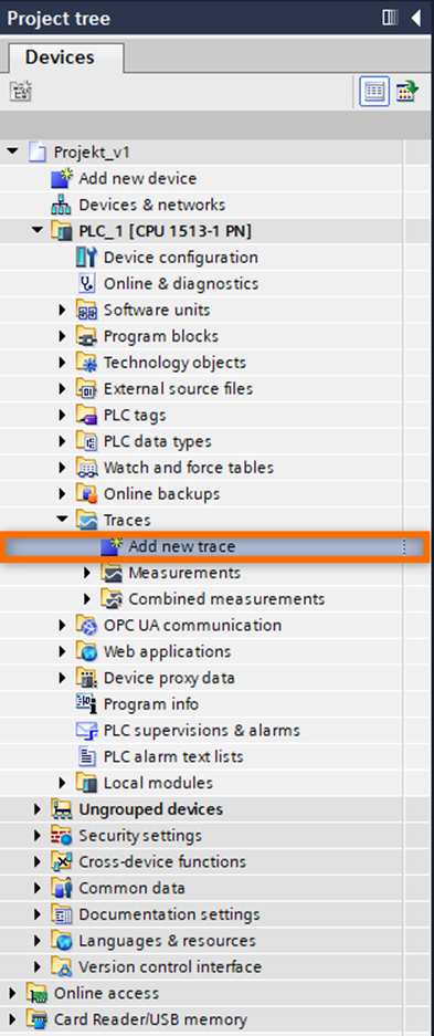 Trace beállítása Siemens TIA Portalban