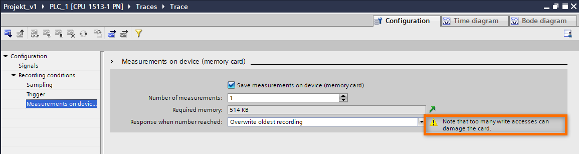 PLC Trace konfigurálás